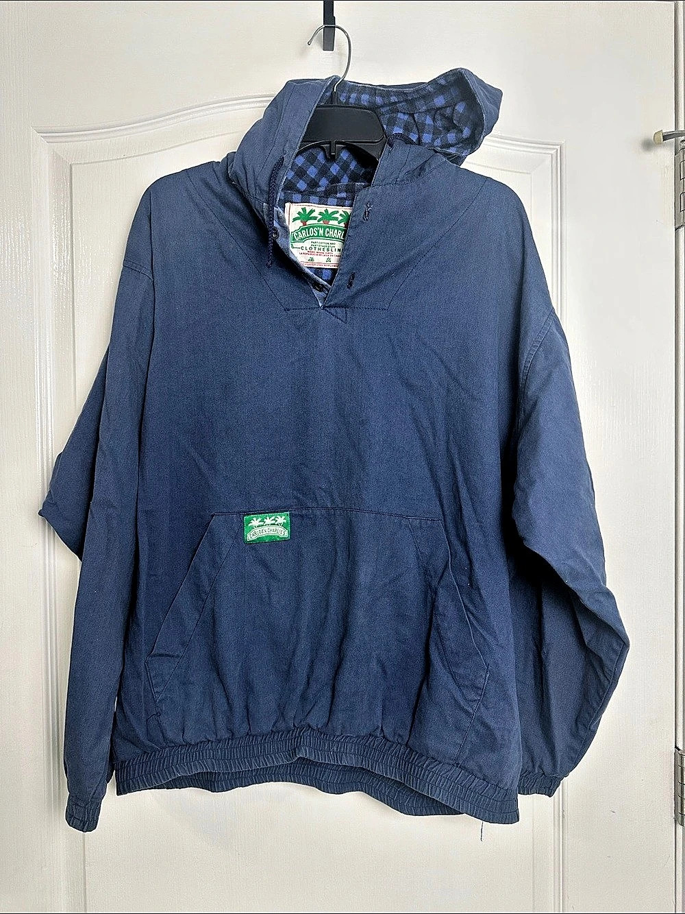 Vtg 90s Carlos N Charlies Clothesline Anorak Pullover Jacket Mens L Plaid Cozume